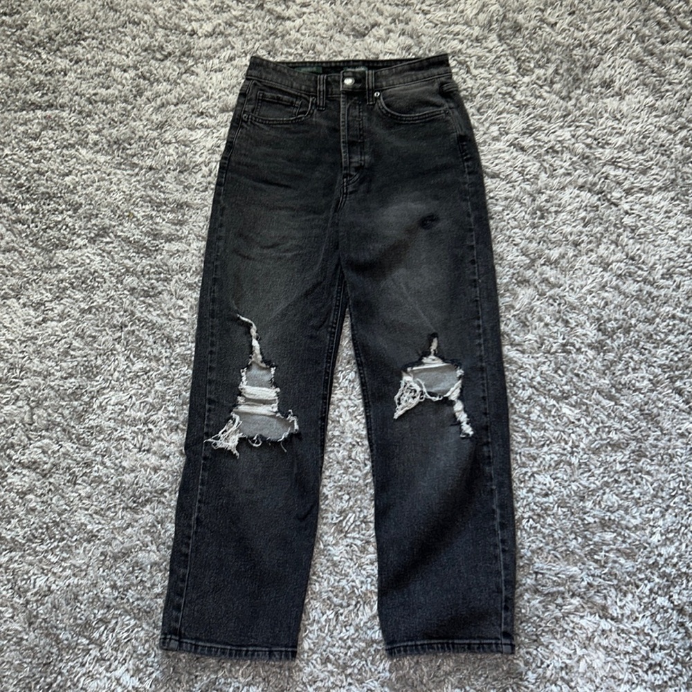 Wild Fable High Rise Straight Black Wash Ripped Jeans 2